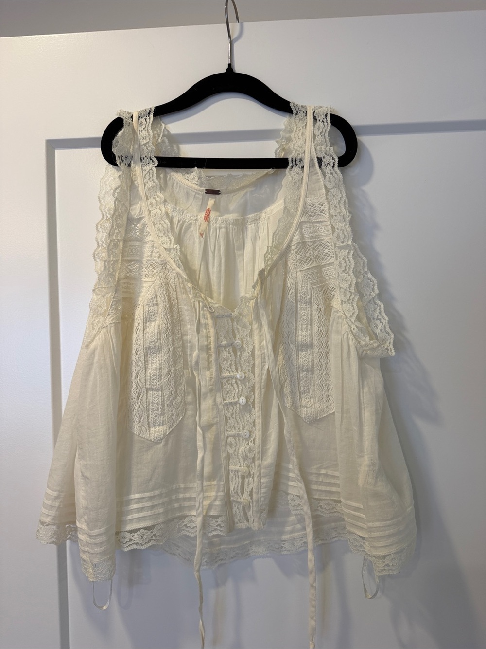 Free People Cream Lace-Trim Tank Top